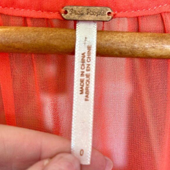 Free People Red Orange Sheer Chiffon Dress Lace Trim Ribbon Belt Womens Size 0 - Picture 9 of 16